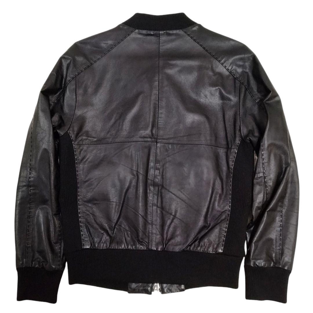 SHELLAC スリム 異素材切り替 ゴートレザー MA-1 ダブルジップ