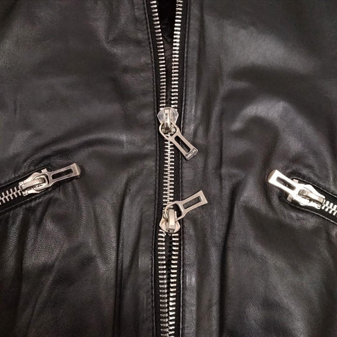 SHELLAC スリム 異素材切り替 ゴートレザー MA-1 ダブルジップ