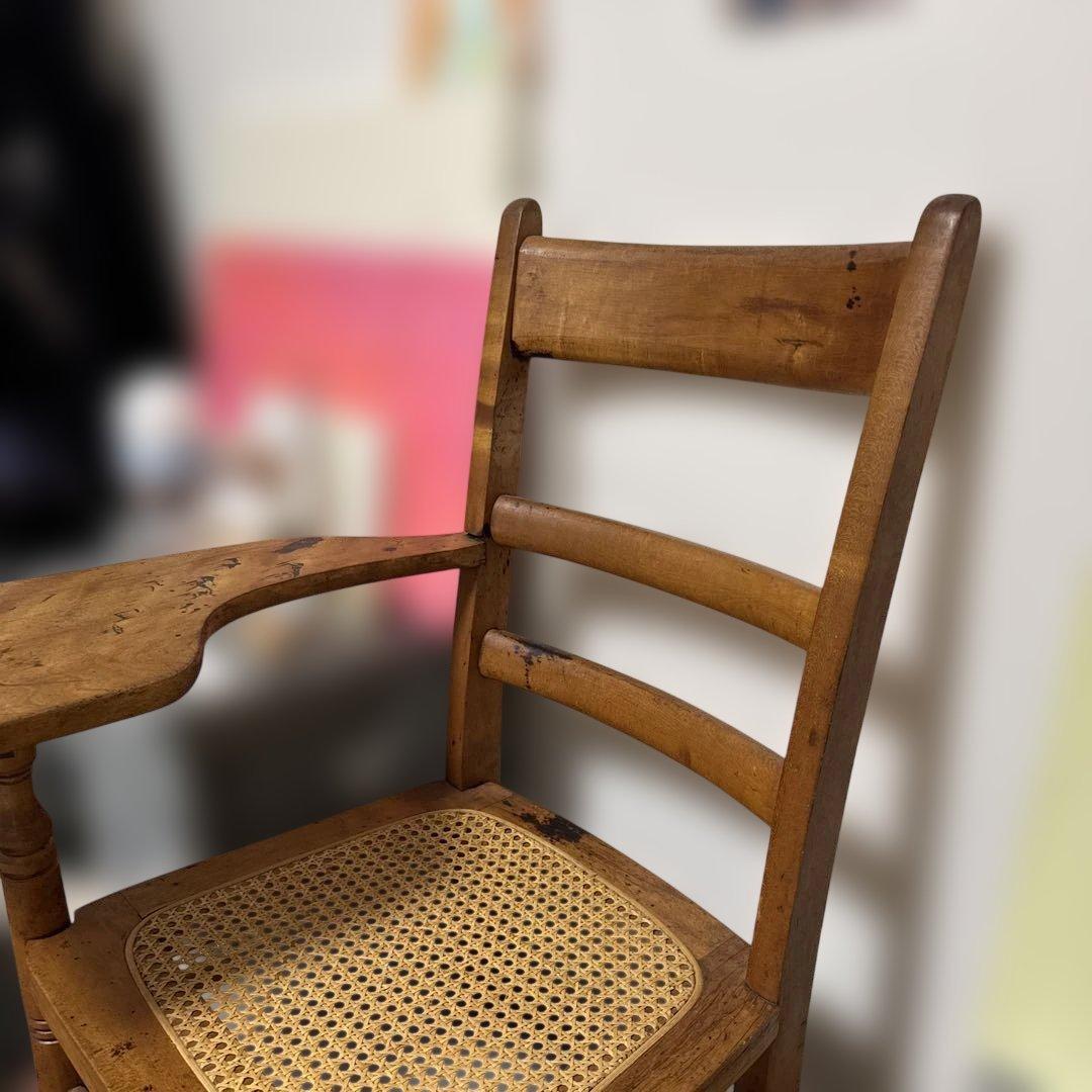 木製アームチェア ラタン座面　アンティーク