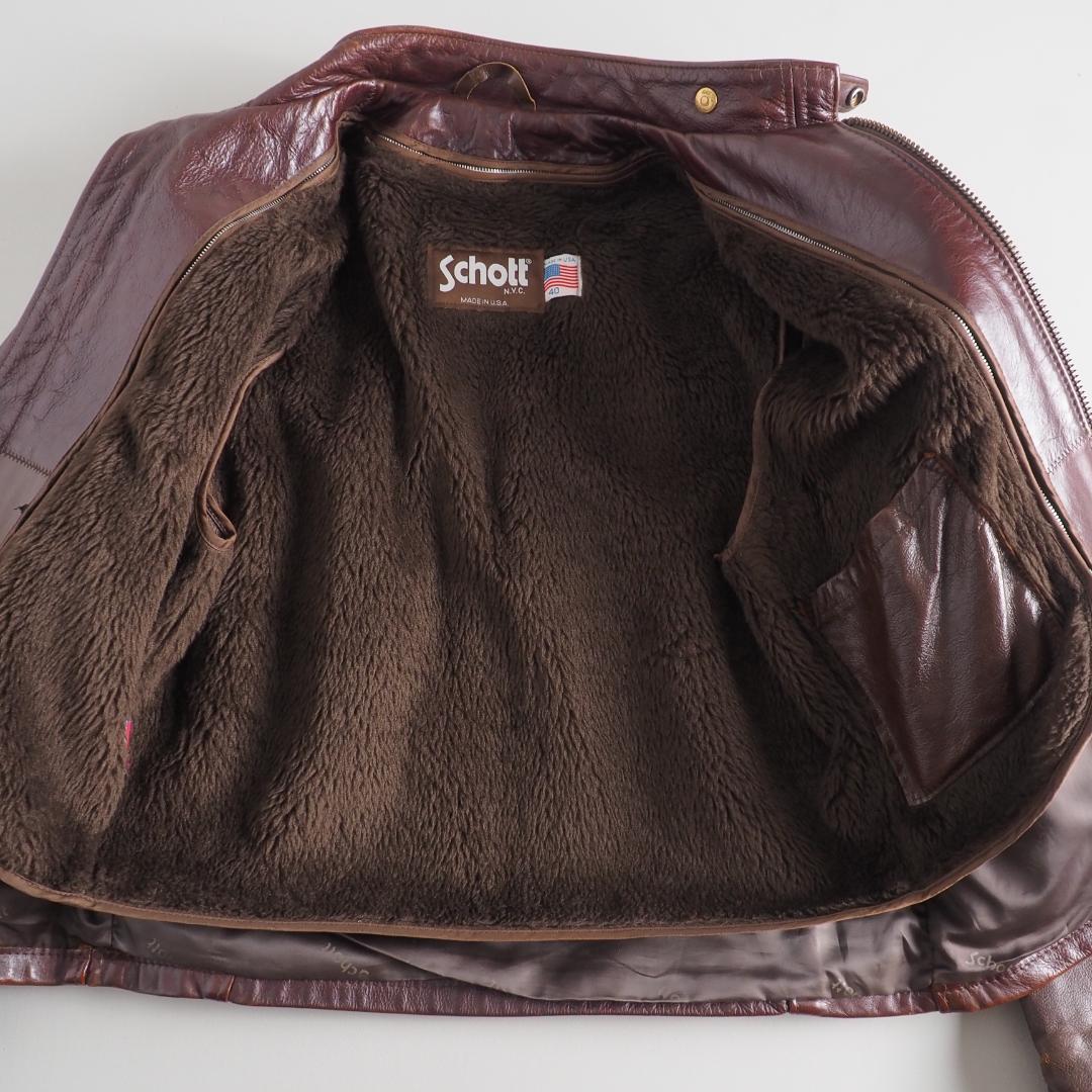 Schott　トラッカージャケット　40　レザージャケット　ライナー付き　赤茶