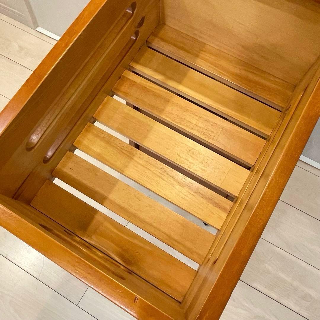 【美品】木製収納ラック 3段ワゴン キッチンラック キャスター付き 天然木