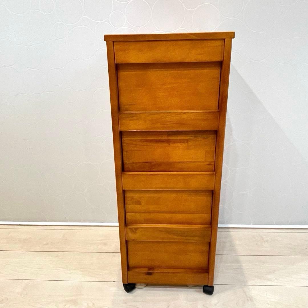 【美品】木製収納ラック 3段ワゴン キッチンラック キャスター付き 天然木