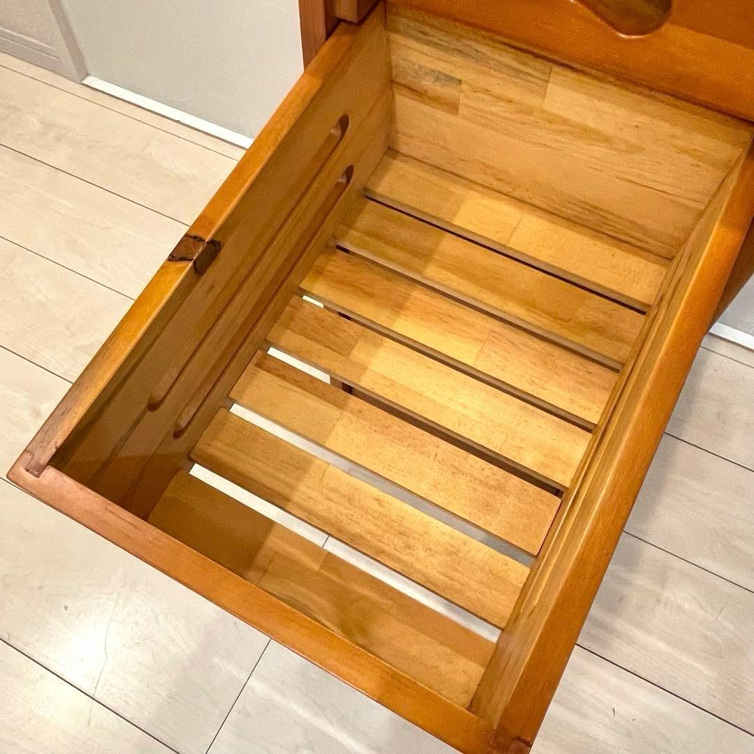 【美品】木製収納ラック 3段ワゴン キッチンラック キャスター付き 天然木