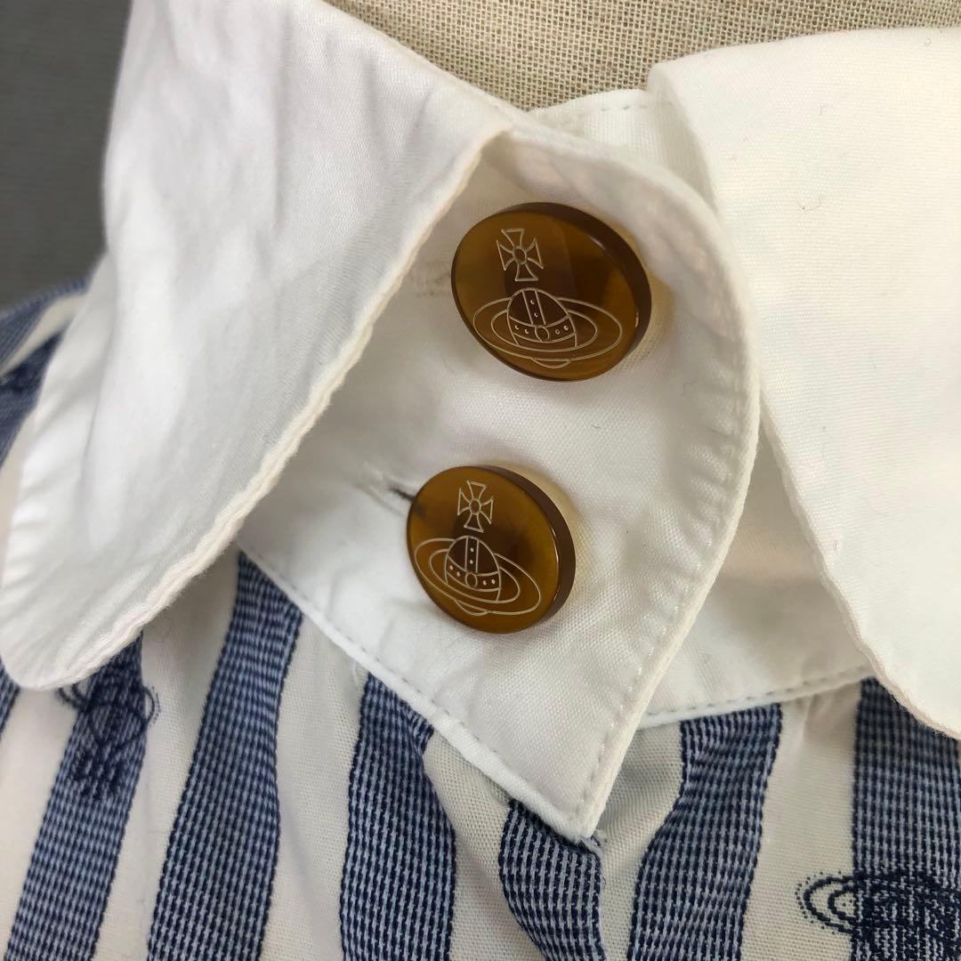 Vivienne Westwood 丸襟 オーブ柄 ストライプ 長袖シャツ 3