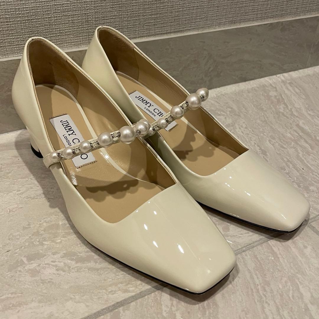 【美品】jimmy choo ADE スクエアトゥ　パール　パンプス