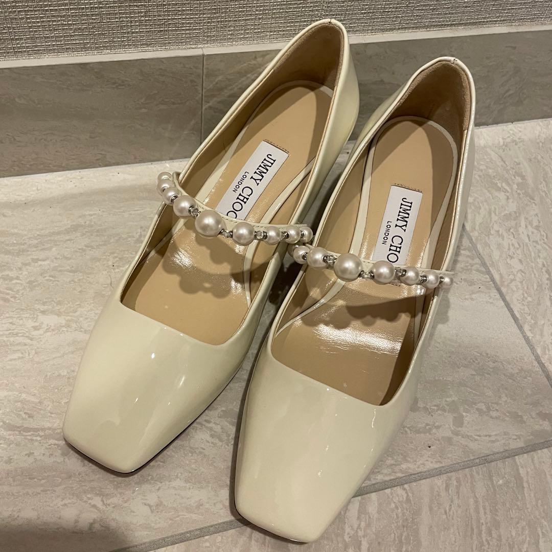【美品】jimmy choo ADE スクエアトゥ　パール　パンプス