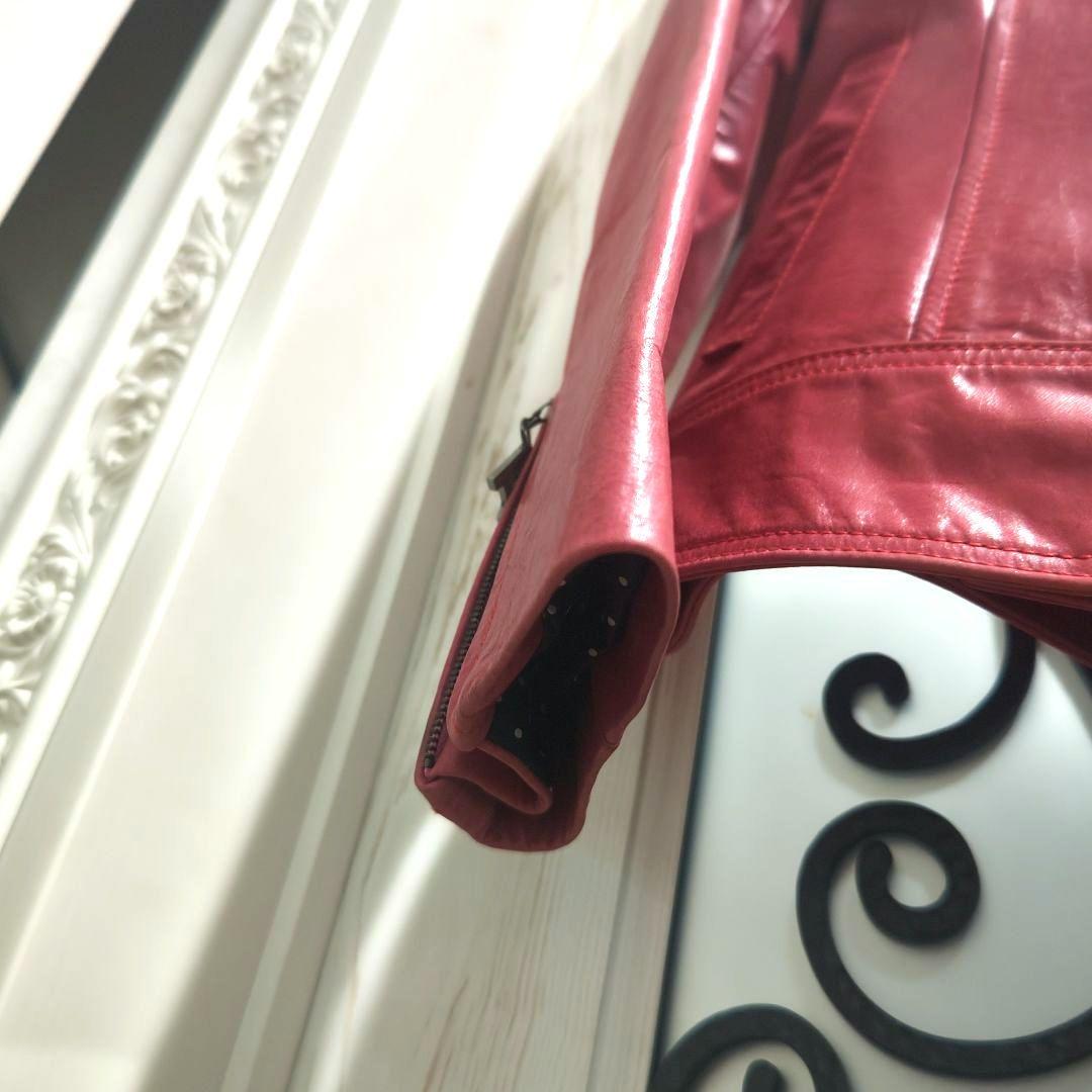 寄付　対象　アントニアリソン　ライダース　ジャケット　革　ピンク　L　牛　ボタン