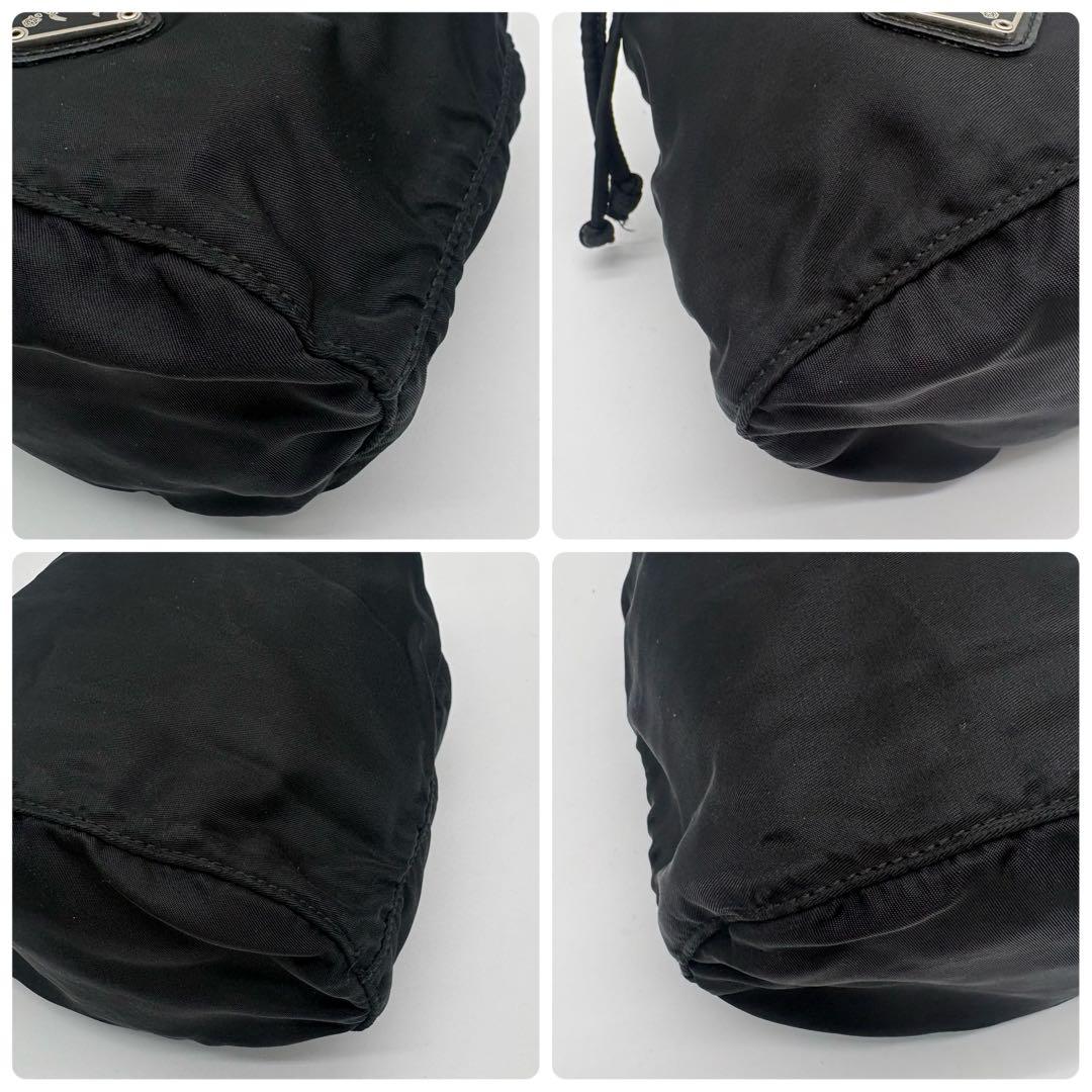 【我儘様】PRADA 巾着ミニポーチ バッグ ナイロン 三角ロゴ ブラック