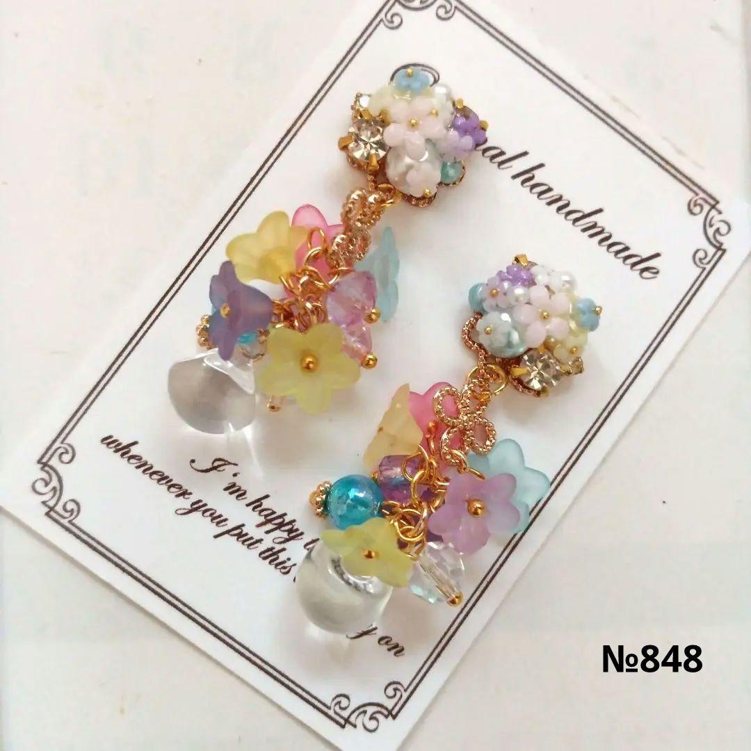 ♡ハンドメイド♡ビジューピアスイヤリング№831ブラックコットンパール