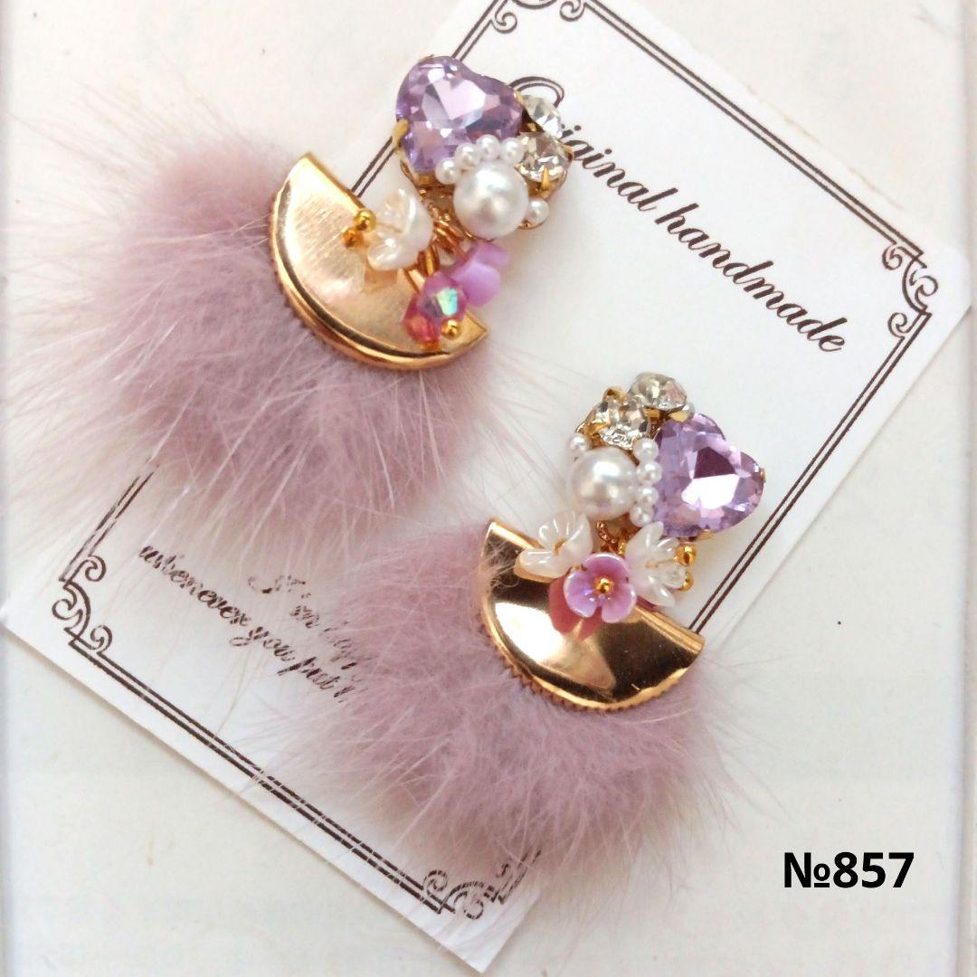 ♡ハンドメイド♡ビジューピアスイヤリング№831ブラックコットンパール