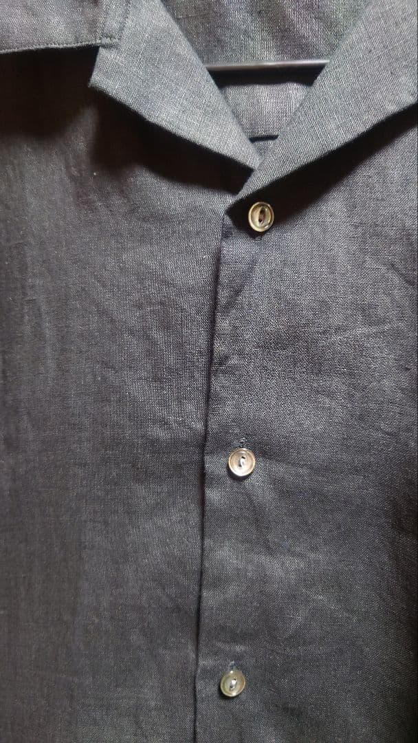 wafu　半袖 リネン オープンカラーシャツ ／ 黒色 t021r-bck1