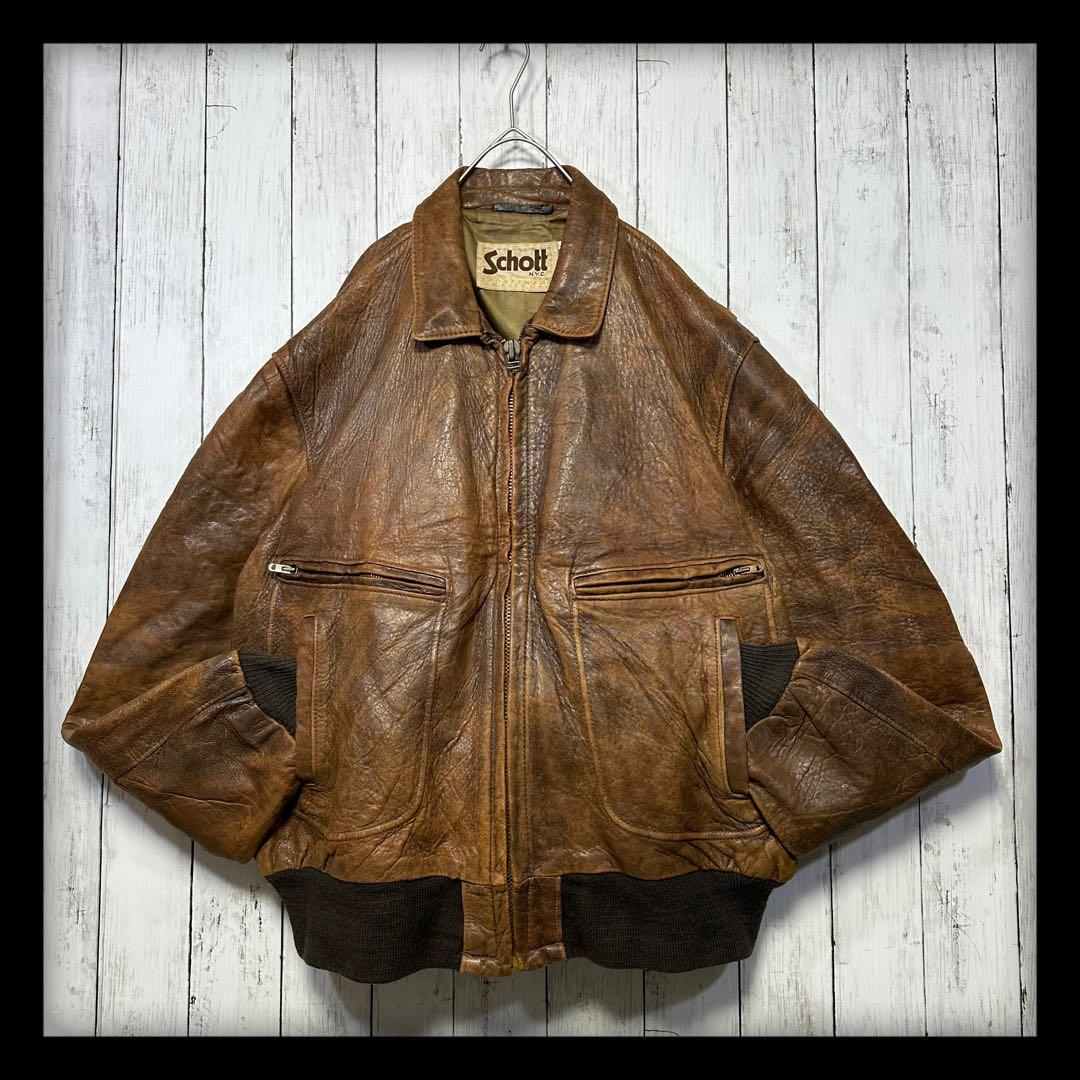 【Schott☆USA製☆A2レザージャケット】本革☆フライトJK 70s80s
