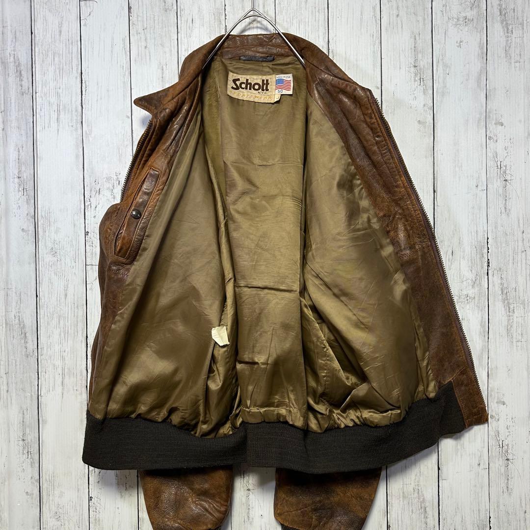 【Schott☆USA製☆A2レザージャケット】本革☆フライトJK 70s80s