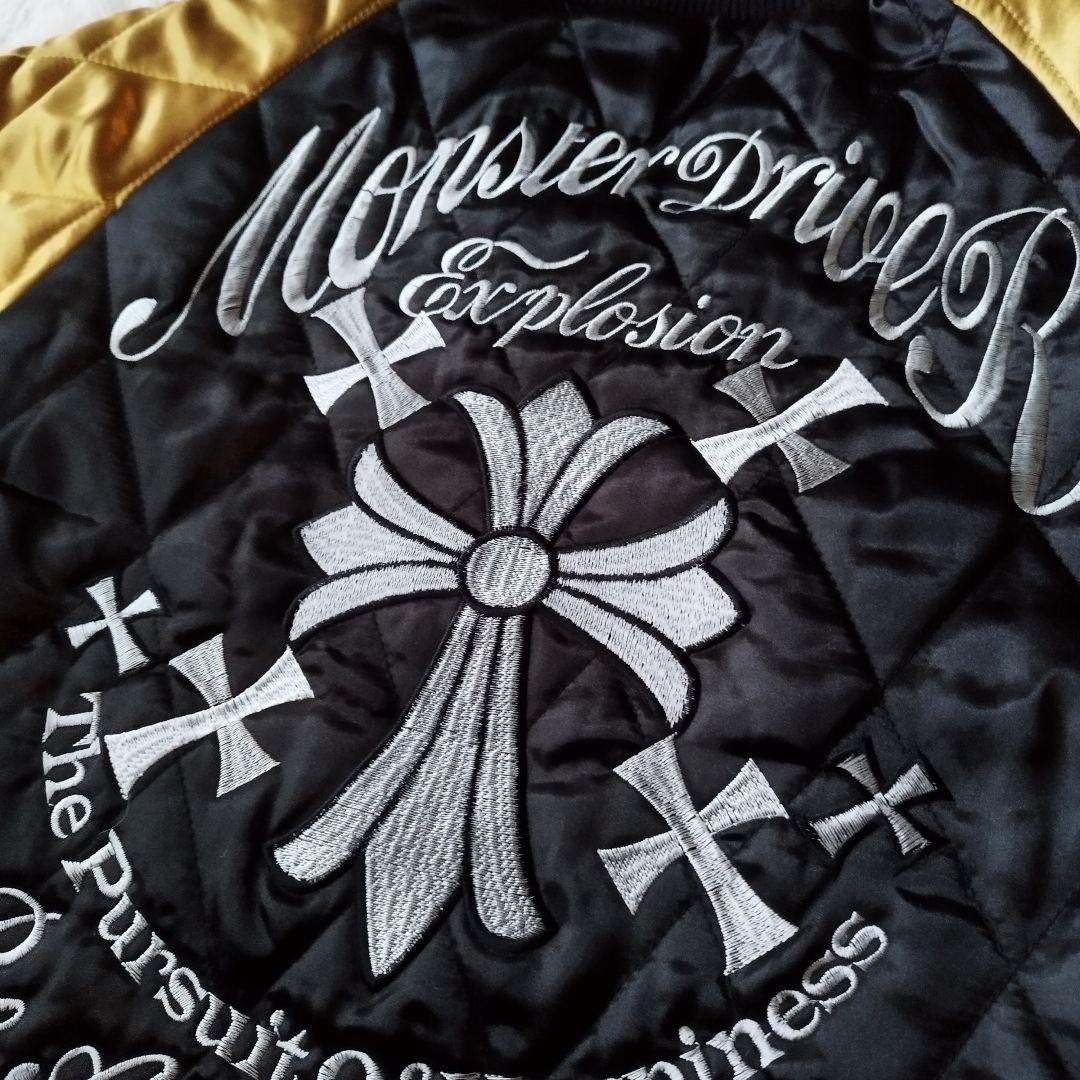 【希少レア】00s 刺繍 クロス スカジャン 黒 金 黄色 キルティング