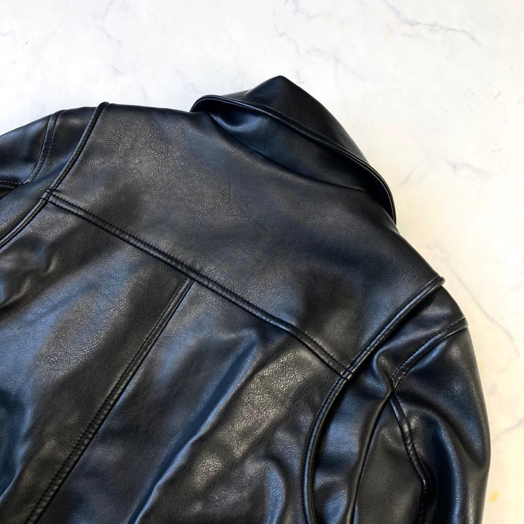 極美品 現行タグ ディーゼル フェイクレザージャケット ロゴ 黒 短丈