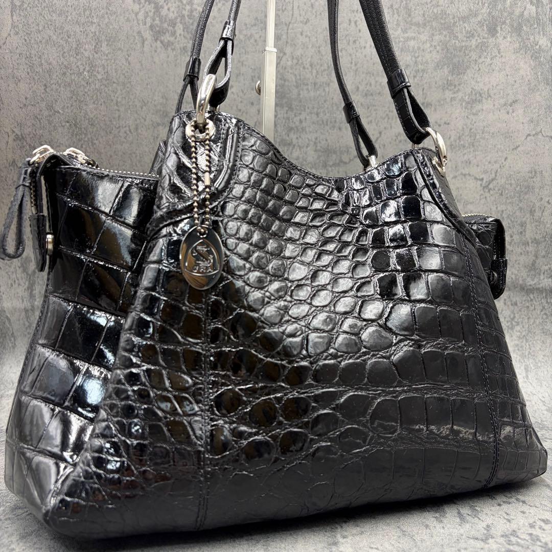 JRA シャイニング クロコダイル トートバッグ 肩掛け メンズ 黒 ペイズリー