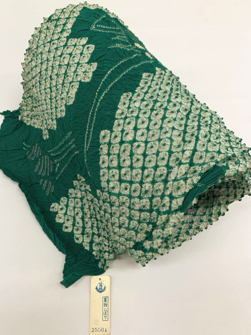 絞り浴衣 藤娘 クロムグリーン色 盛夏 綿反 反物