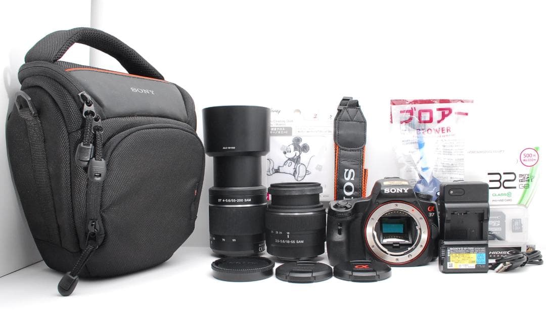 【美品　ダブルレンズ】SONY α37　スマホ転送　カメラバッグ　望遠レンズ