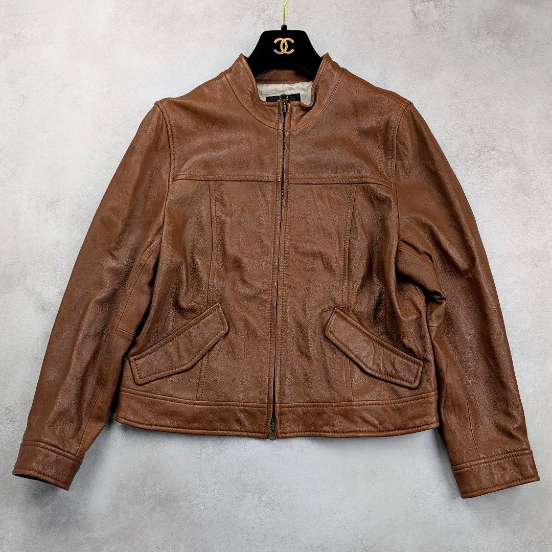 【大きいサイズ】23区 レディース シングルライダース 羊革 ブラウン