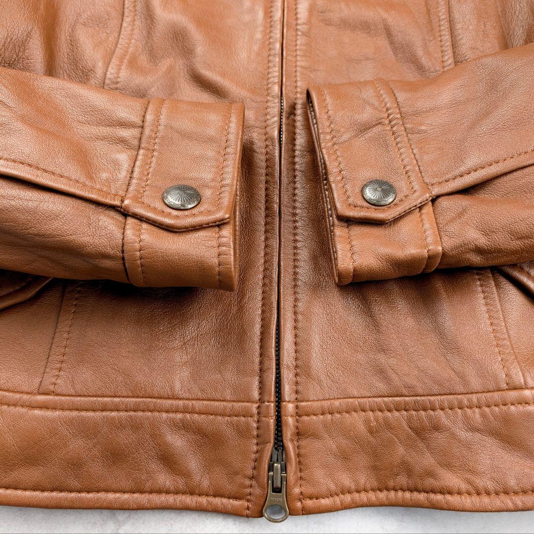 【大きいサイズ】23区 レディース シングルライダース 羊革 ブラウン