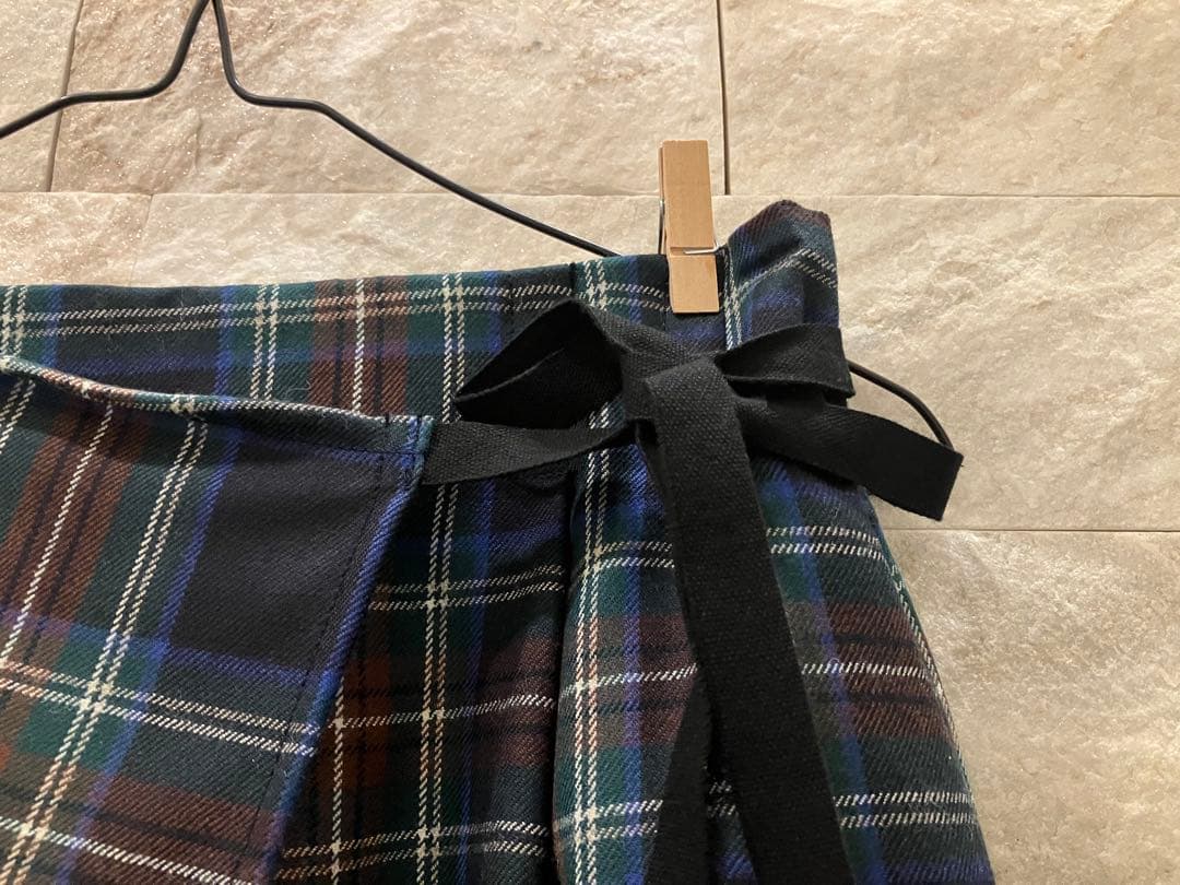 ネストローブnestRobeウールタータンチェックラップライクスカート　ネイビー