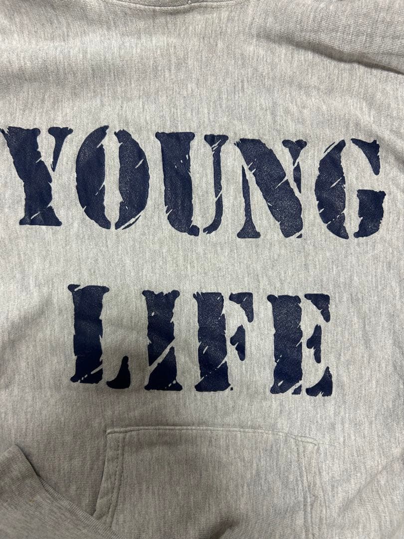 CHAMPION 80s リバースウィーブ　YOUNG LIFE グレー　XL