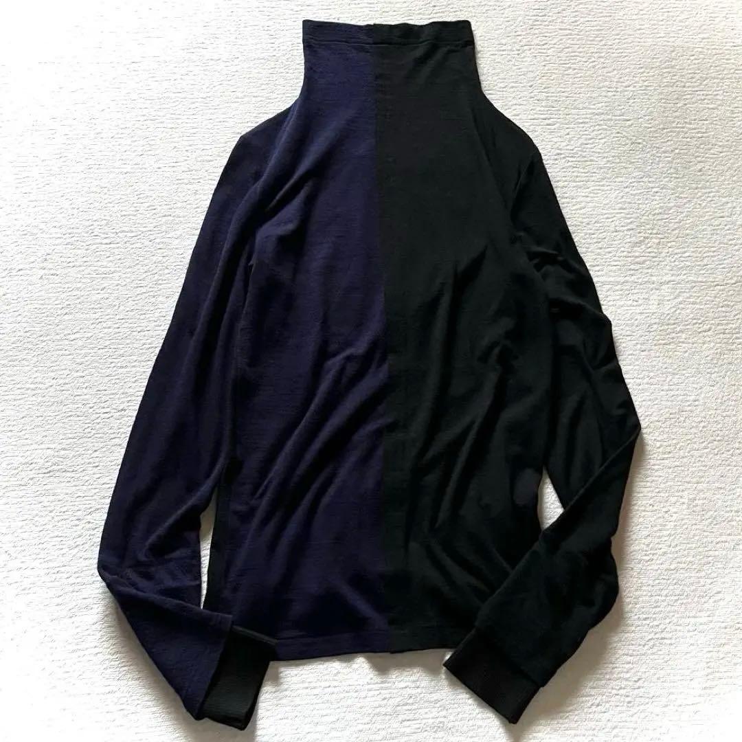 極美品 ワイズ Y’s バイカラー 異素材 レイヤード タートル ウール ニット