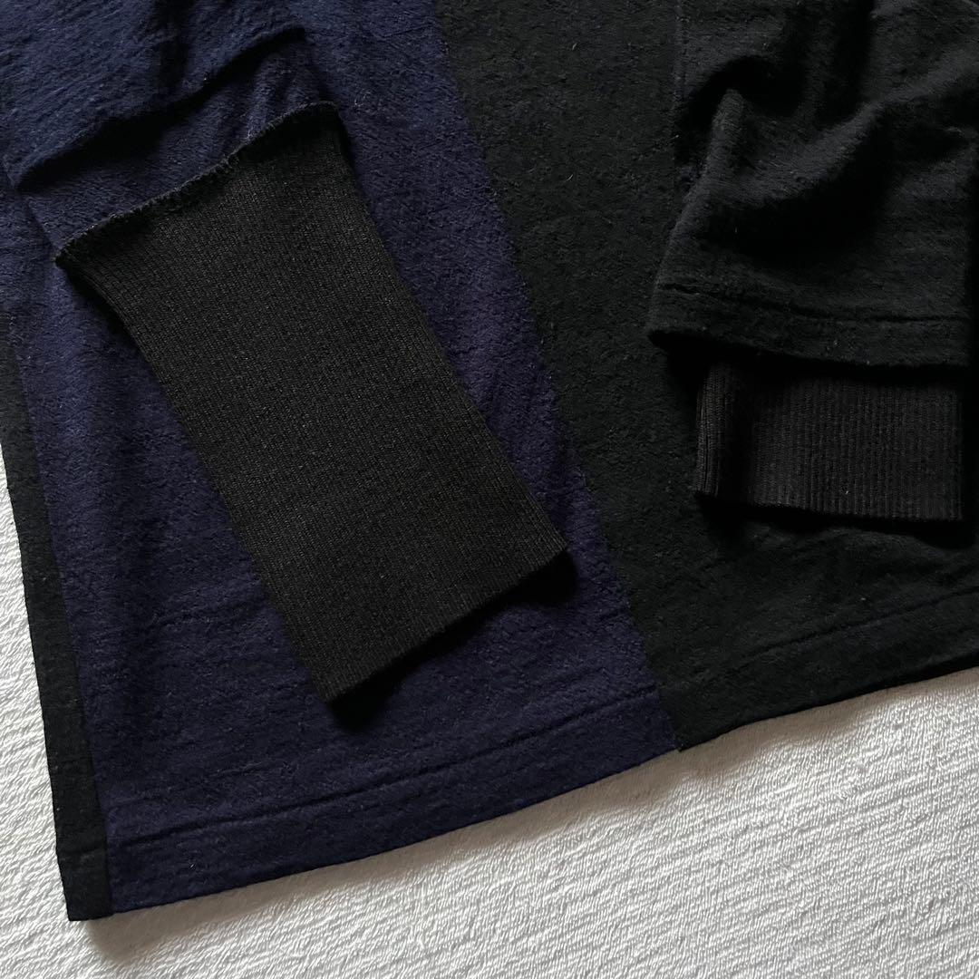 極美品 ワイズ Y’s バイカラー 異素材 レイヤード タートル ウール ニット