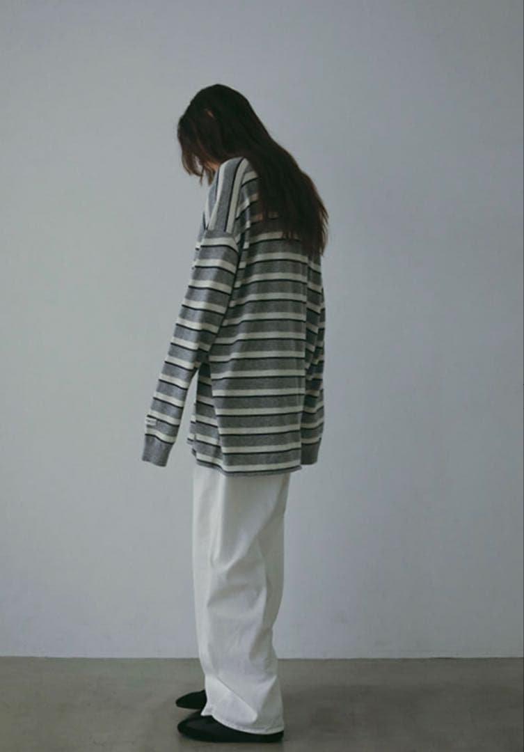 完売商品　ETRETOKYO マルチボーダーニットポロ グレー