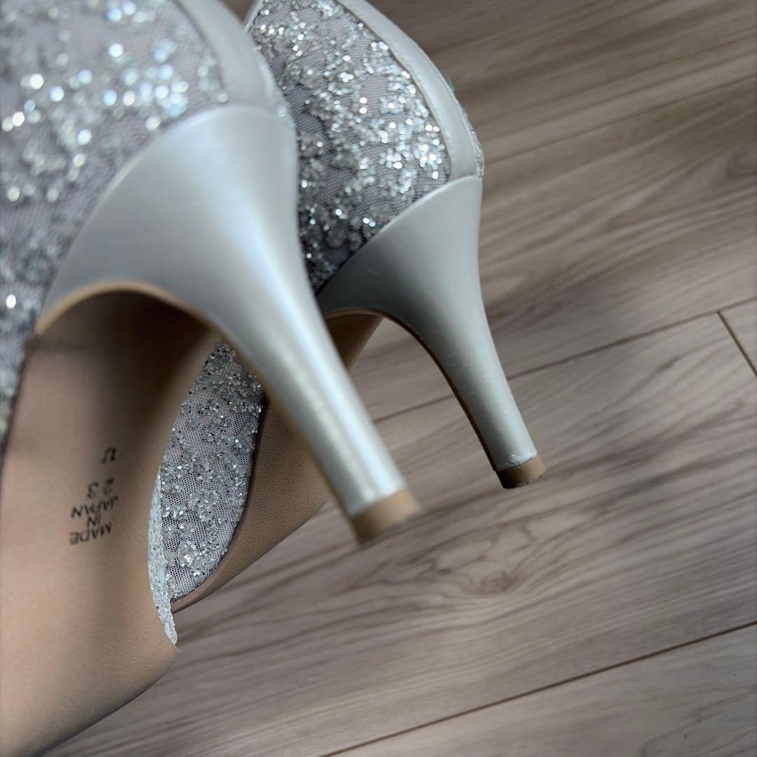 DIANA プラチナ グリッター チュール ハイヒール