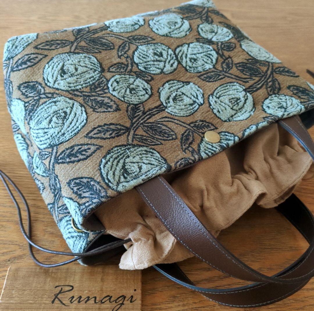 あおりポケットの巾着バッグ＊ミナペルホネン rosy