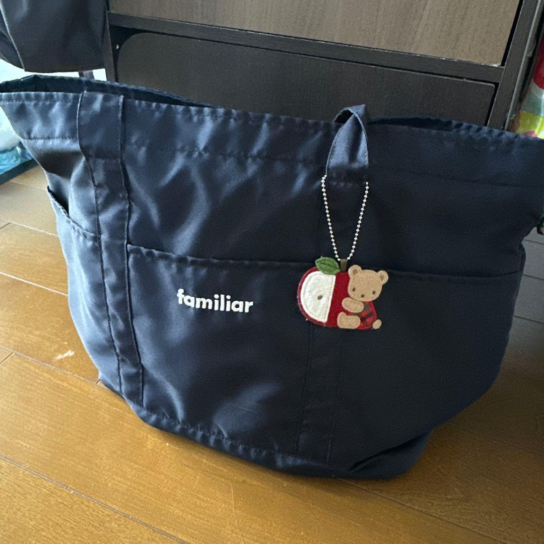 familiar マザーズバッグ ネイビー 赤チェック柄　美品