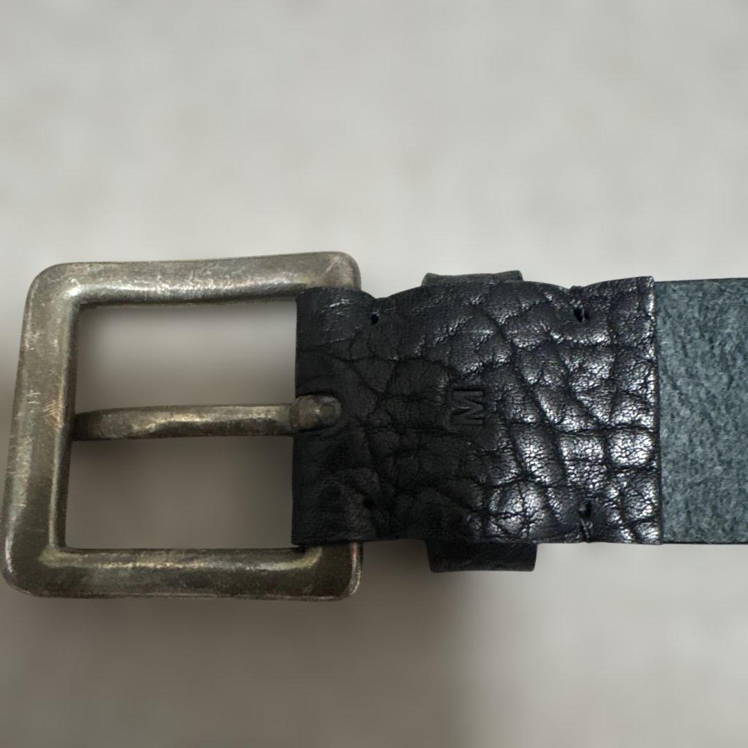 GANZO 黒レザー型押しベルト シルバーバックル