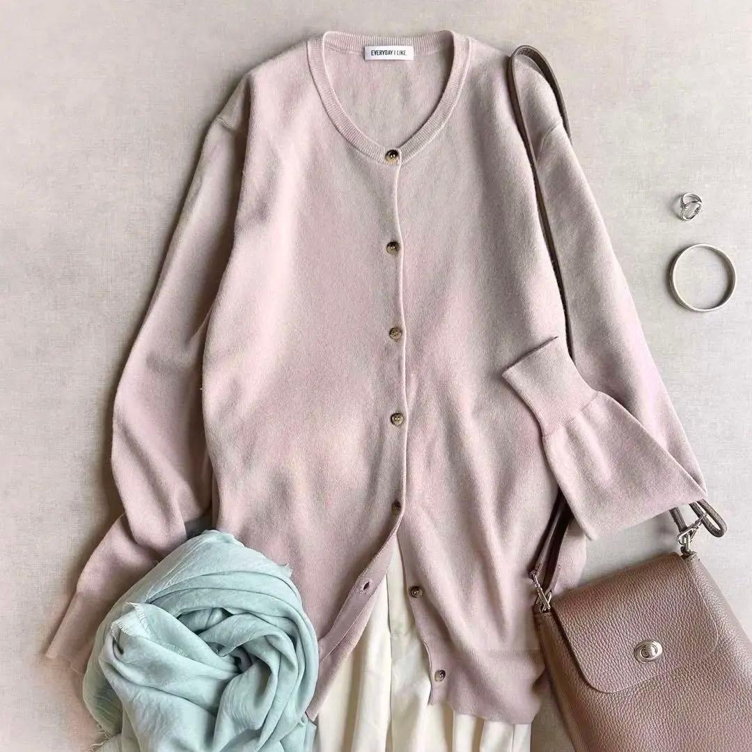 美品▲Deuxieme Classe//クルーネックカーディガン ▲カシミヤ混