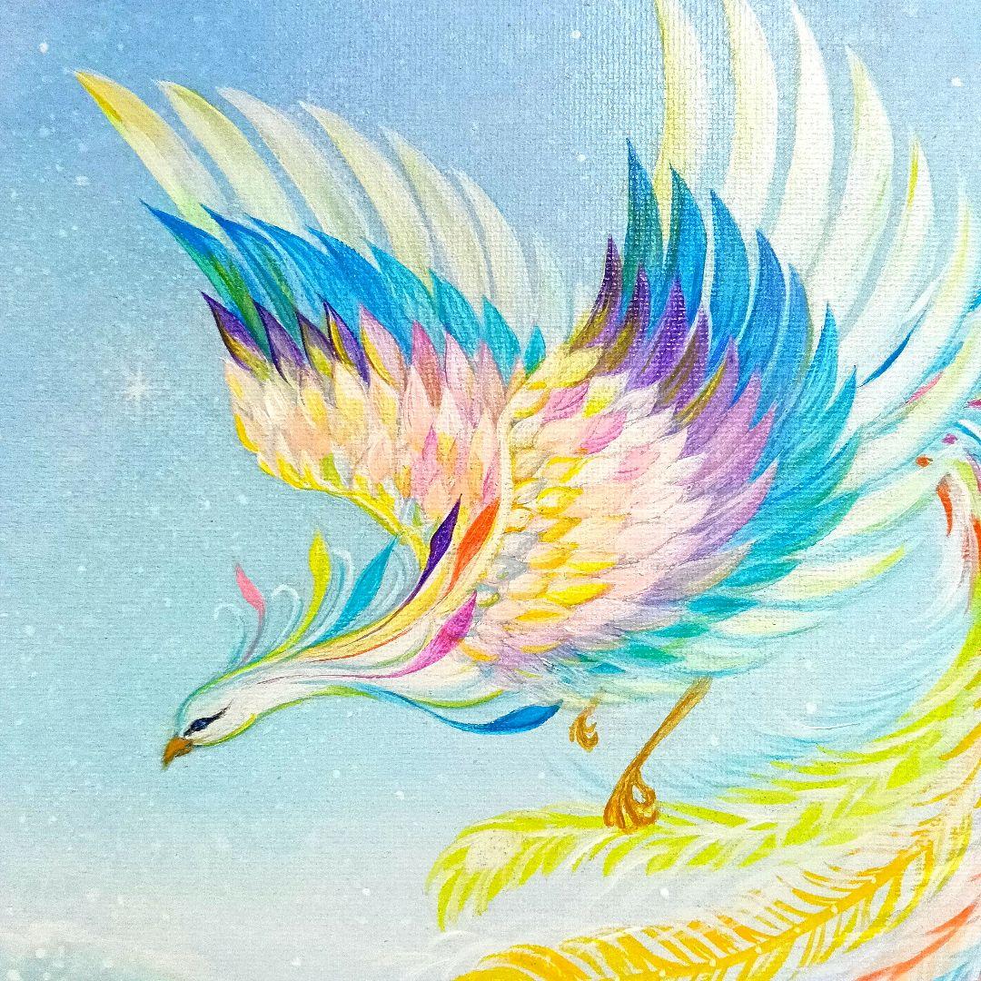 No.530 F3キャンバス　鳳凰　富士山　アクリル画　原画　開運絵画