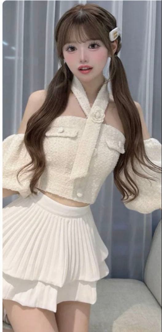 Darich♡ホルターネックオフショルツイードトップス♡ホワイト