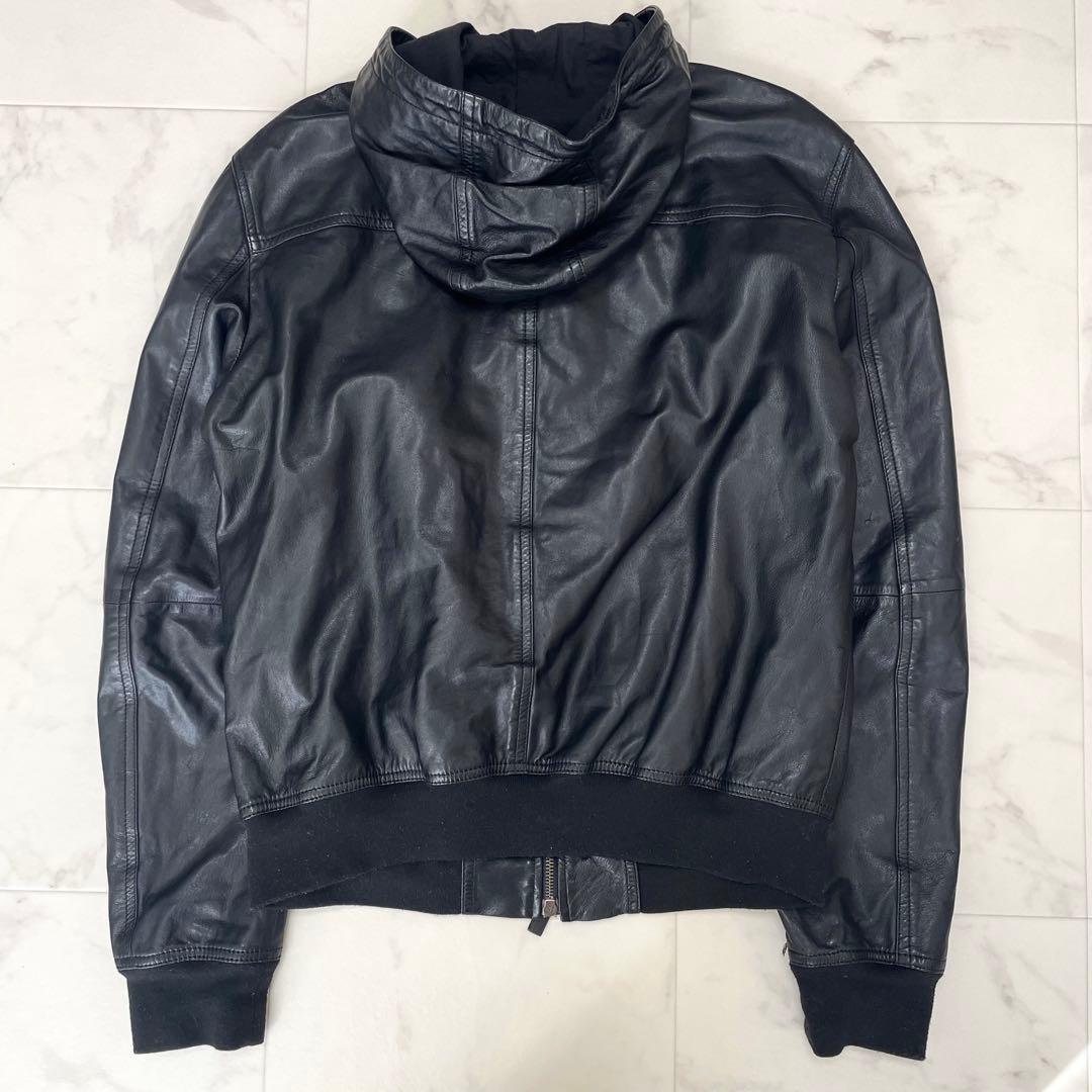 エンポリオアルマーニ 羊革 レザージャケット ブルゾン フード ブラック 50