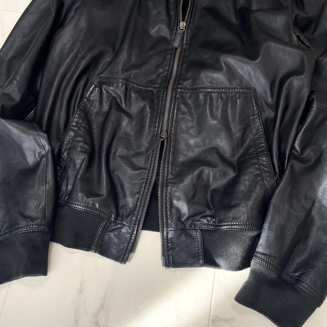 エンポリオアルマーニ 羊革 レザージャケット ブルゾン フード ブラック 50