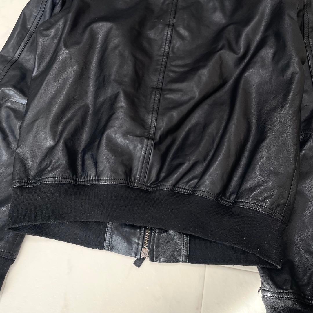 エンポリオアルマーニ 羊革 レザージャケット ブルゾン フード ブラック 50