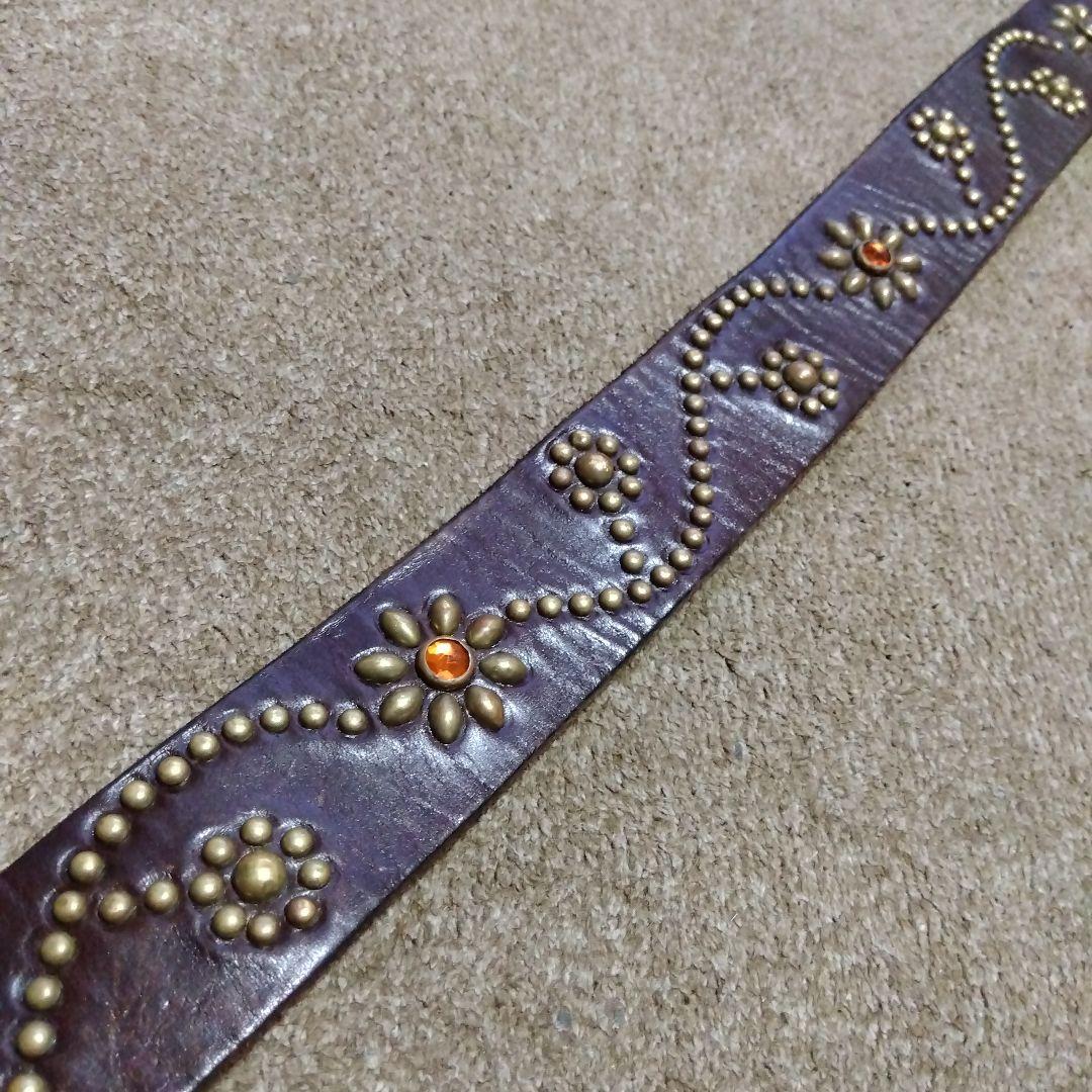 36inch フラワー HTC スタッズベルト ブラウン