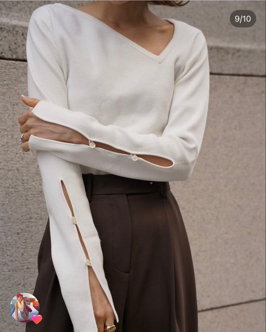 ellie ホワイト Vネック ニット 長袖