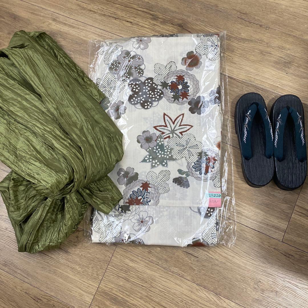 浴衣・緑帯・下駄3点セット utataneウタタネ