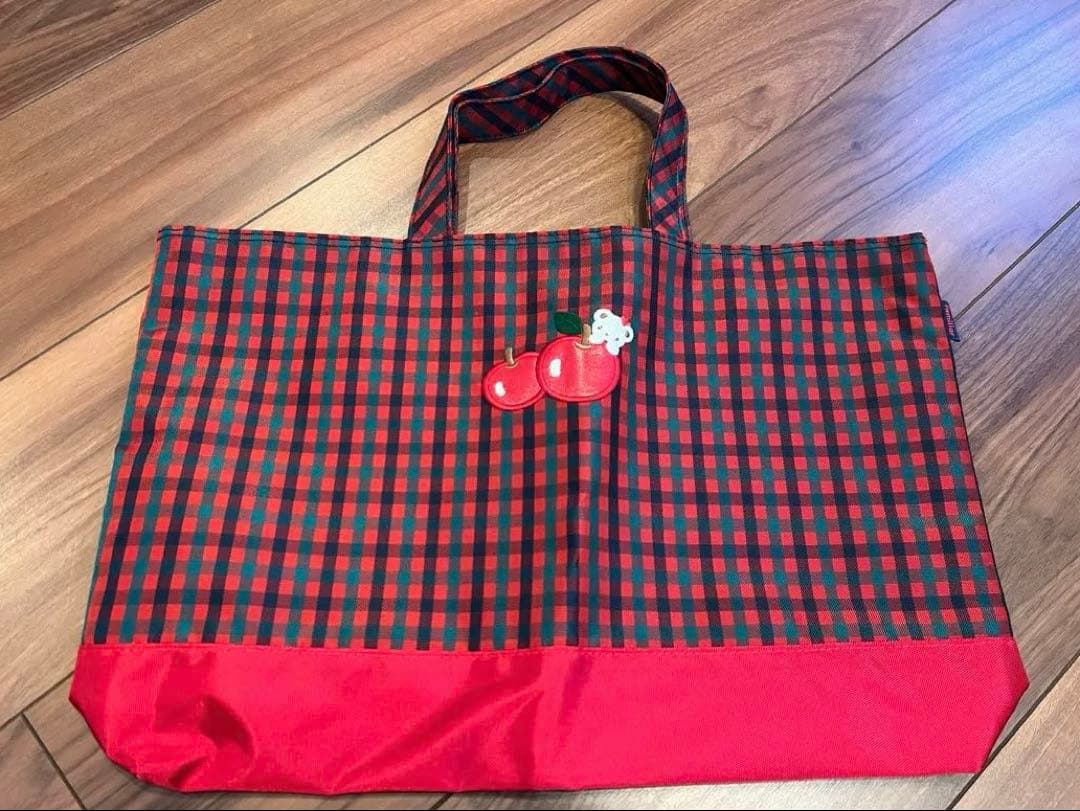 赤チェックトートバッグ