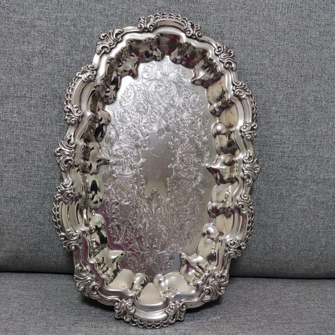 イギリス　シルバープレート　ケーキトレイ　小物入れ　ミニトレイ