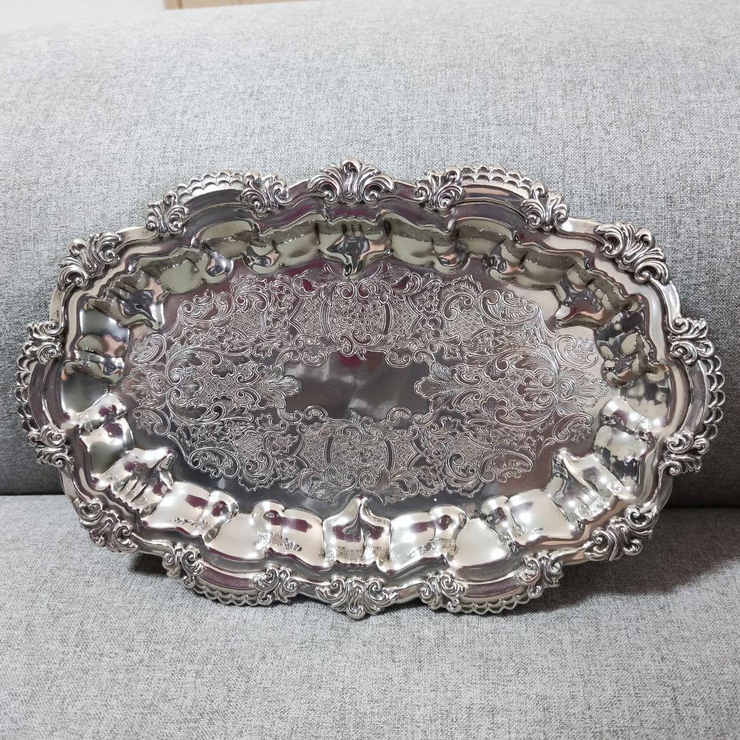 イギリス　シルバープレート　ケーキトレイ　小物入れ　ミニトレイ