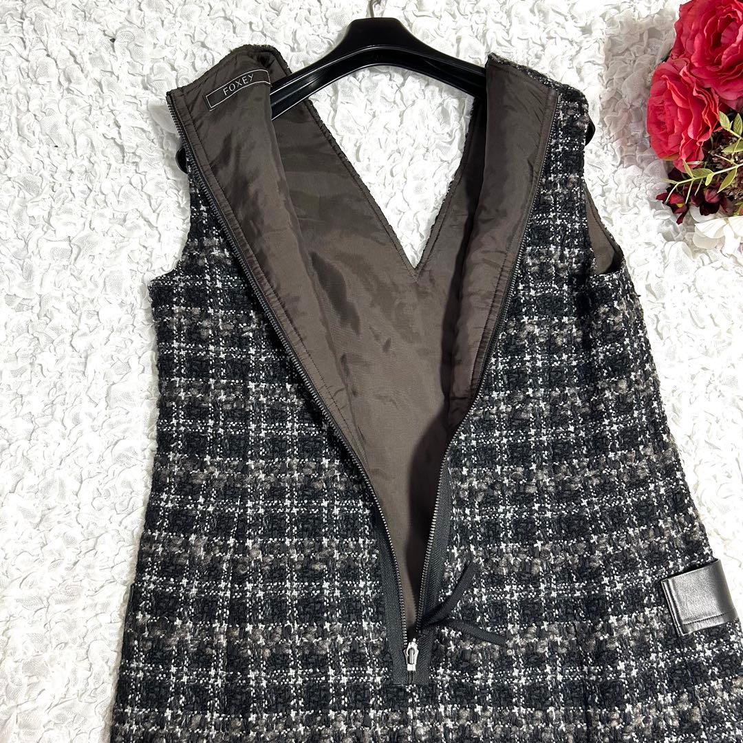 極美品✨定価15.3万 フォクシー 秋冬に◎ ツイード レザー ワンピース 40