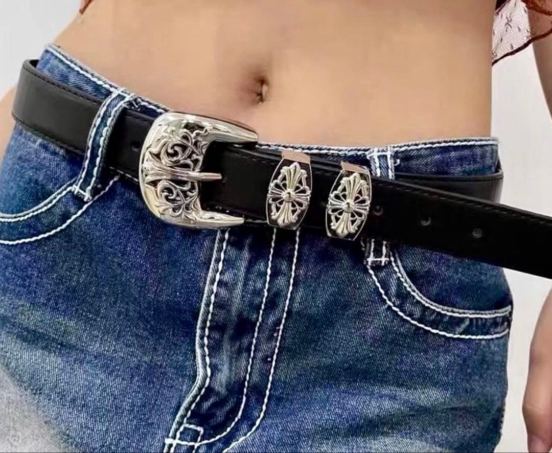 【ぬまちゃん】ウエスタンベルト　黒　ヴィンテージ　ストリート　Y2K