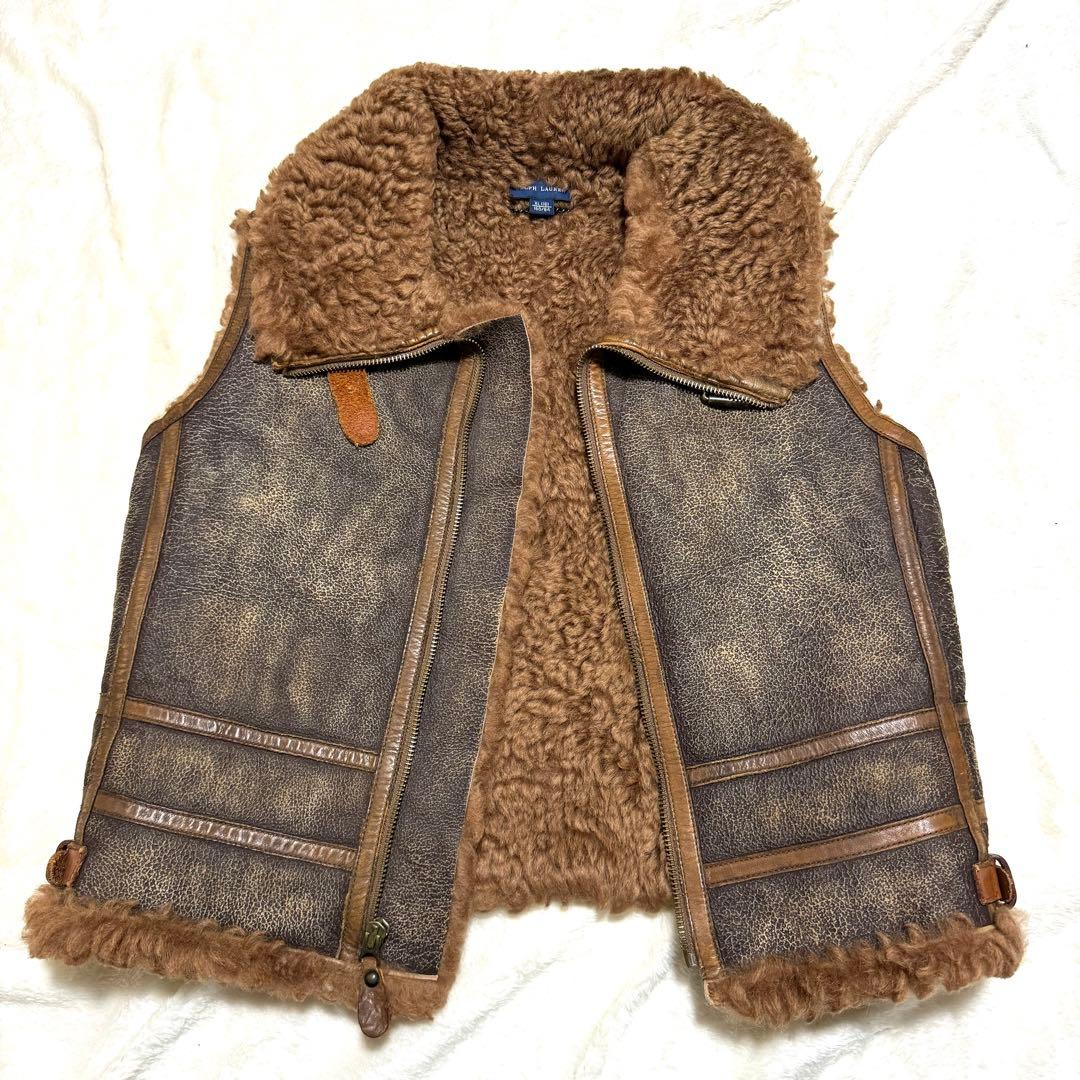 希少 美品 RALPH LAUREN XL ラム レザー ベスト ラルフローレン