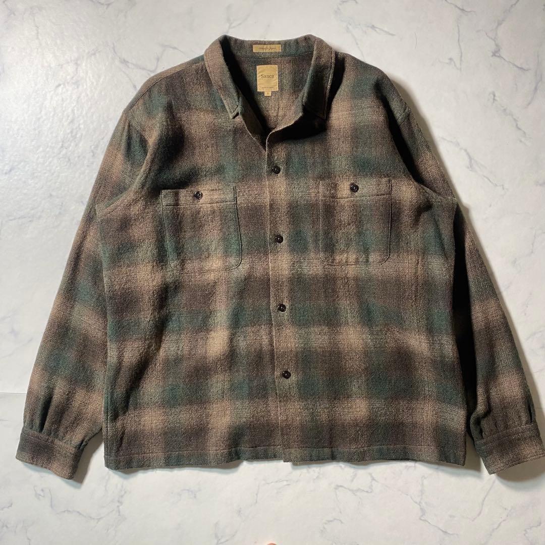 美品】サンカ　ネルシャツ　オンブレ　オープンカラー　サイズ3　長袖　大きいサイズ