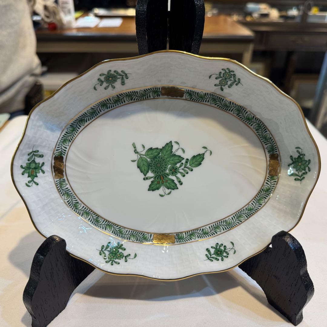 465＊ヘレンド アポニーグリーン カップ＆小皿 手描き